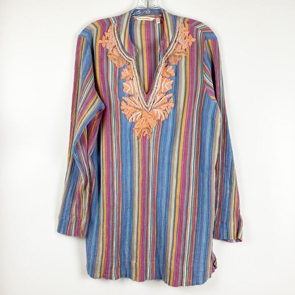 Soft Surroundings Multi Color Tunic Top Embroidered Beaded Cotton Womens Size L - Picture 3 of 11